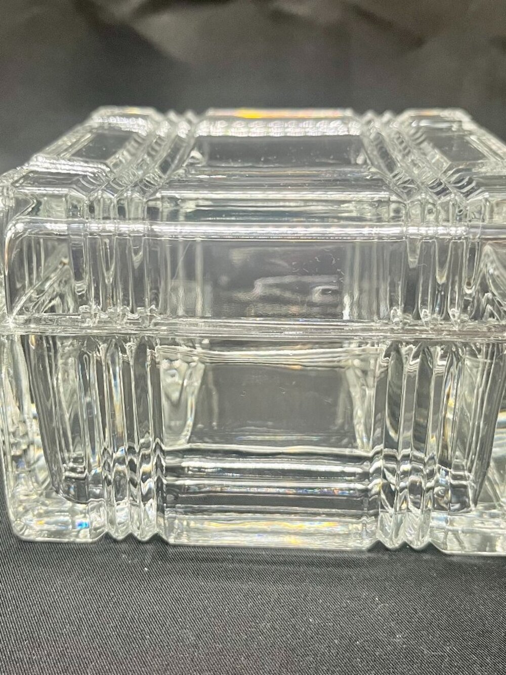 Vintage Clear Lead-Crystal Square Trinket Box